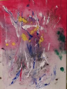 Peinture intuitive rose et bleu œuvre énergétique sur commande Atika