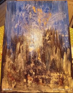 Peinture intuitive tons ocre et brun œuvre énergétique sur commande Valady
