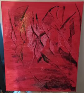 Peinture intuitive rouge abstraite œuvre énergétique Marie-Pierre Bonnet